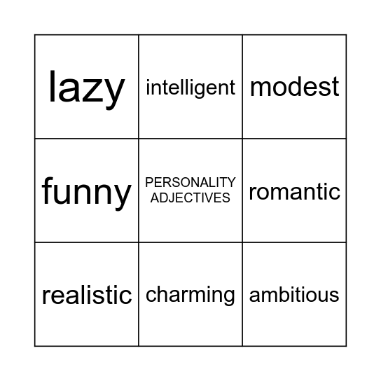 Personality Bingo Card