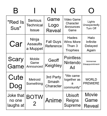 The Lame Awards Bingo Card