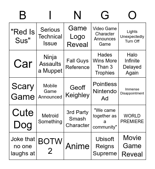 The Lame Awards Bingo Card