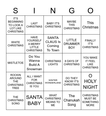 Holiday HITS Bingo Card