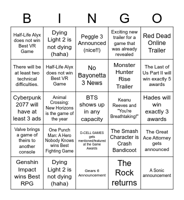 GAME AWARDS BINGO Card