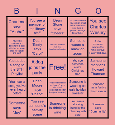 STH Holiday Party Bingo Card