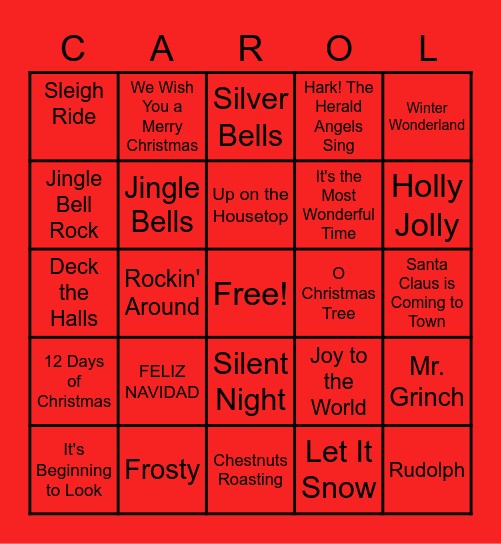 Moxee Christmas Sing-A-Long Bingo Card