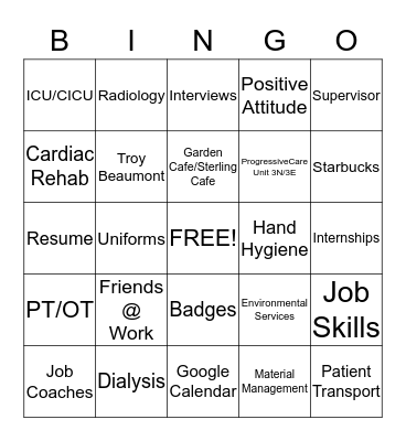 Project SEARCH Bingo Card