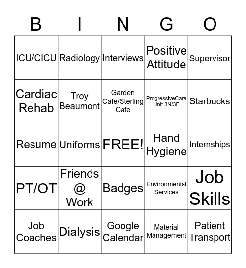 Project SEARCH Bingo Card