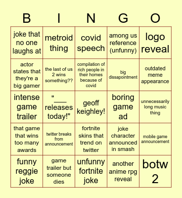 GAME AWARDS BINGO Card