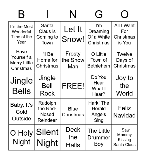 Christmas Carol Singo Bingo Card