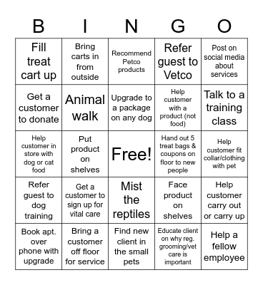 Petco Bingo Card