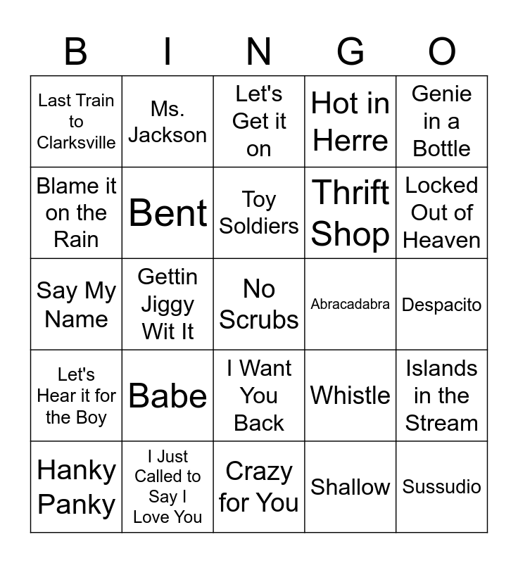 BILLBOARD CHART TOPPERS Bingo Card