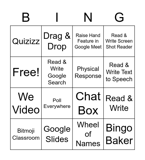 Special Ed Department Technology BINGO Card