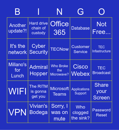 TEC Bingo Card