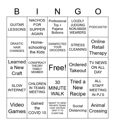 Pandemic Bingo Card