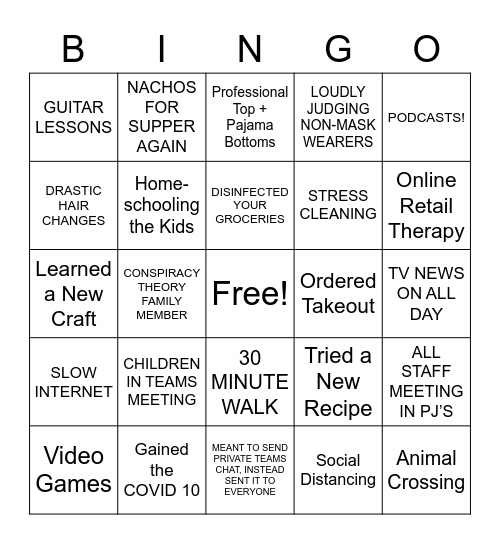 Pandemic Bingo Card