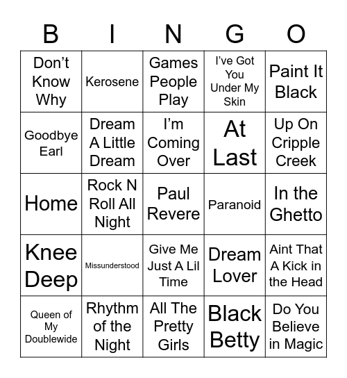 Music Bingo 20 Bingo Card
