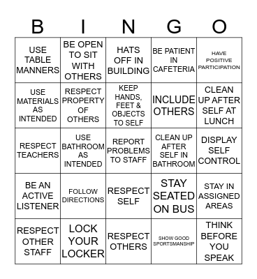 RESPECT Bingo Card