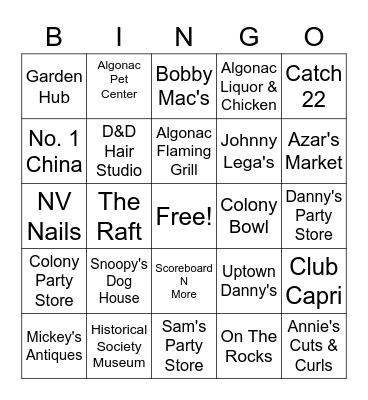 Henry's Club - Shop/Eat Local Bingo Card