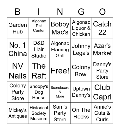 Henry's Club - Shop/Eat Local Bingo Card