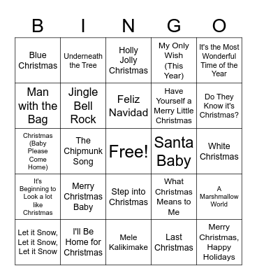 Christmas Songs Bingo Card