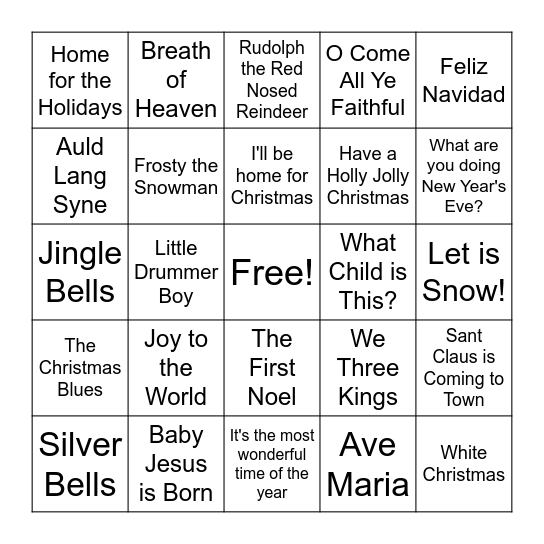 Christmas Music Bingo Card