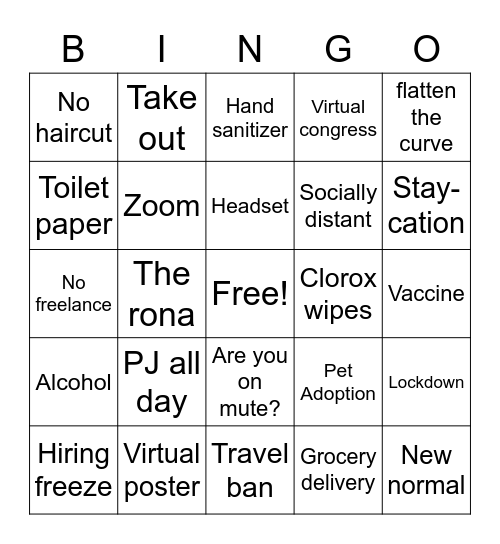 Pandemic Lingo Bingo Card