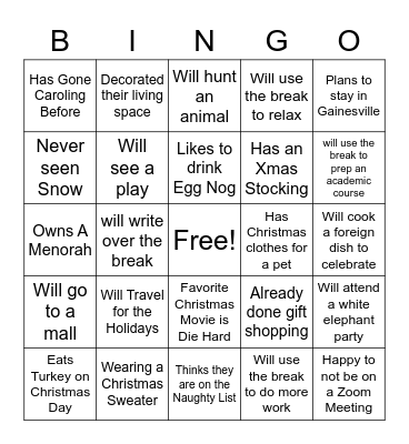 EGH Holiday Card Bingo Card