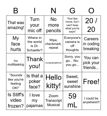 Quarantine classes BINGO Card