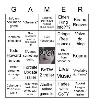 2020 Game Awards Bingoo!! Bingo Card