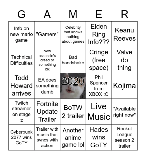 2020 Game Awards Bingoo!! Bingo Card