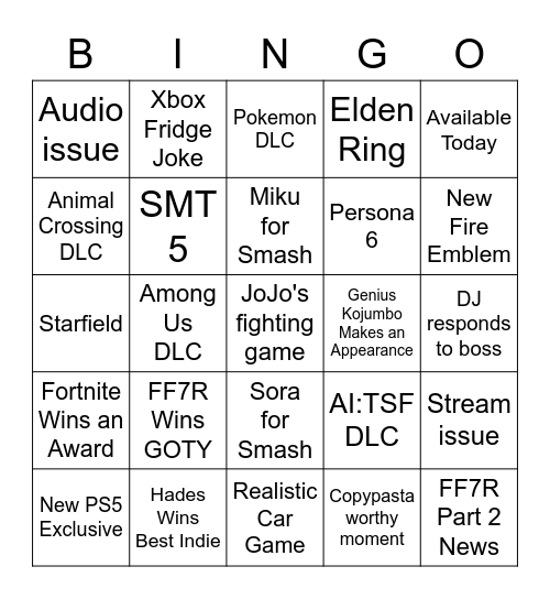 Untitled Bingo Card