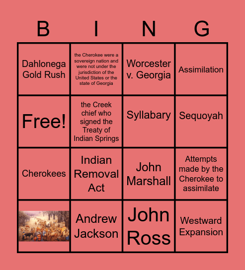 Indian Removal- Final Exam Review Bingo Card
