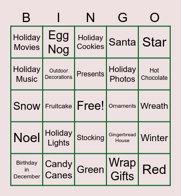 Holiday Bingo Card