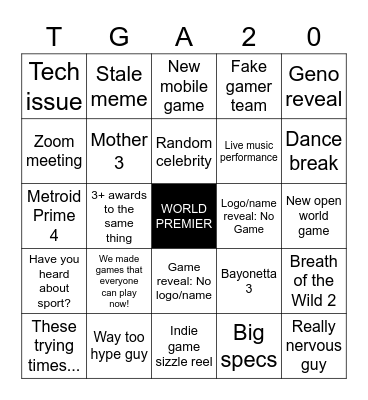 The Game Awards 2020 Bingo Card