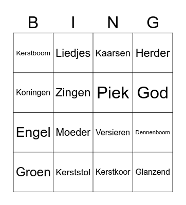 Kerst Bingo Card