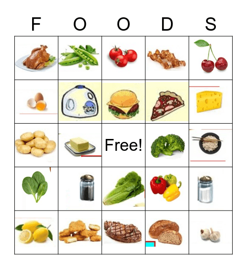 Foods Bingo Card