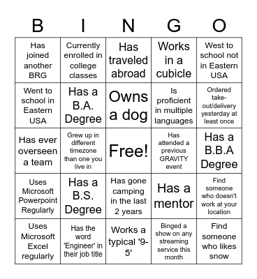 Networking Bingo Card