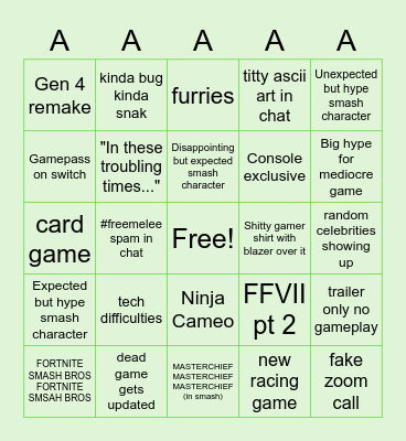 vga awards show Bingo Card