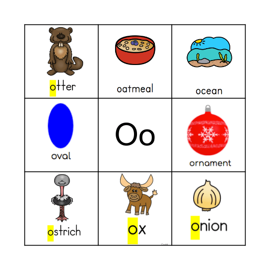 Letter O Bingo Card