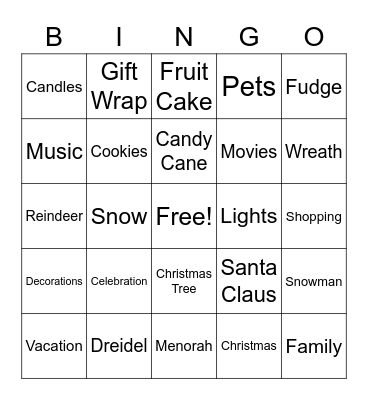 BINGO Holiday Words Bingo Card