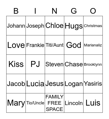 Annual Family Christmas  Bingo Card