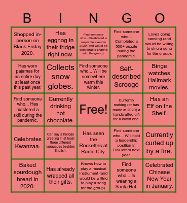 DivComm Holiday Party 2020 Bingo!! ⛸ Bingo Card