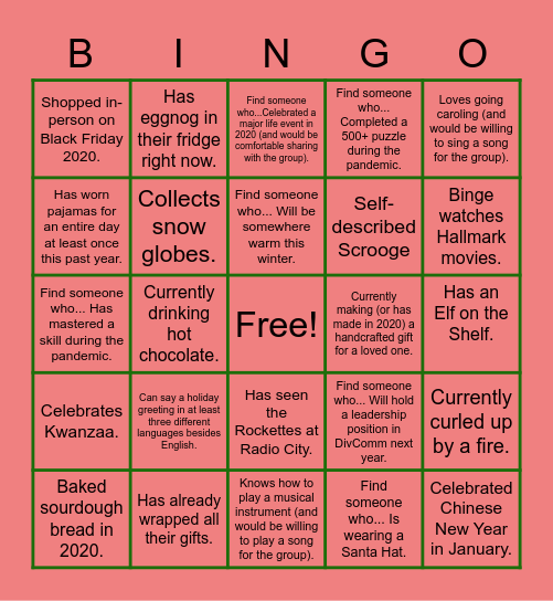 DivComm Holiday Party 2020 Bingo!! ⛸ Bingo Card