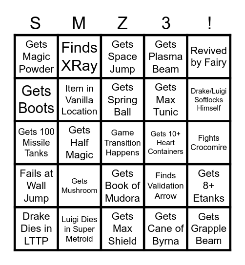 SMZ3 Randomizer Bingo! Bingo Card