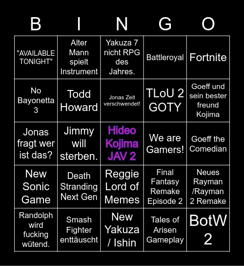 Super Game Awards Super Show 2020 Bingo Card
