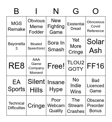 Game Awards Bingo 2020 Bingo Card