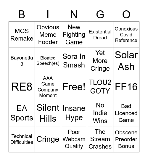 Game Awards Bingo 2020 Bingo Card