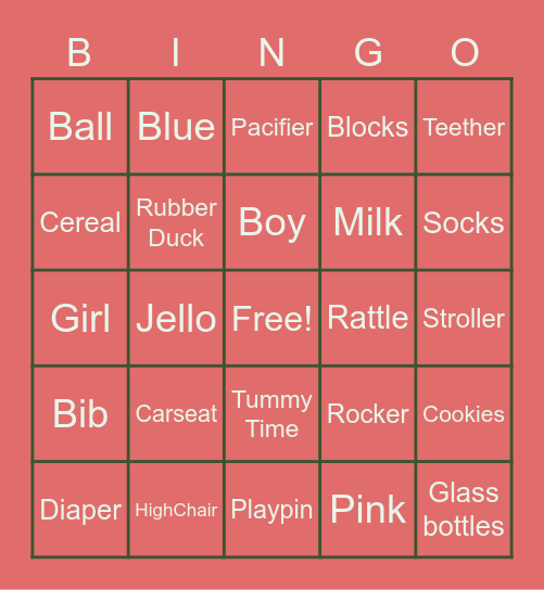 Baby Crazy Bingo Card