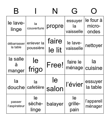 11.0 - Les Tâches Ménagères Bingo Card