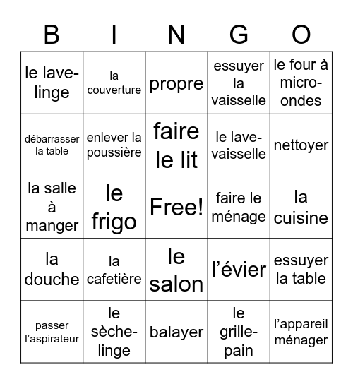 11.0 - Les Tâches Ménagères Bingo Card