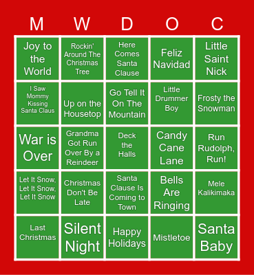 Christmas Songs Bingo - MWDOC Holiday Staff Party Bingo Card