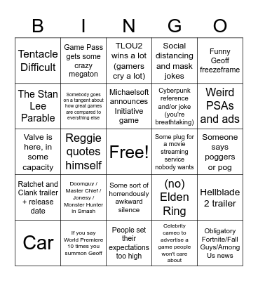 pan's award winning bingo Card